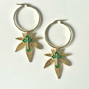 420 Gold Small Hoop Earrings 💚🔥🍁